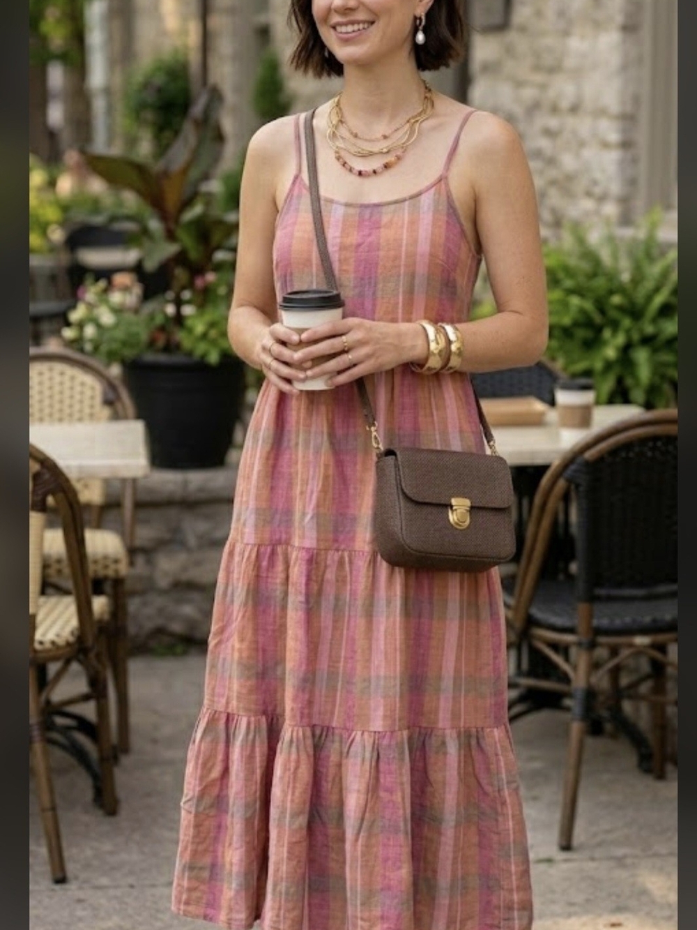 Women’s Fall Coloured Pink Multi-Stripe Tiered Sundress
